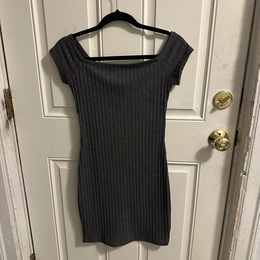 Express Charcoal Ribbed Dress